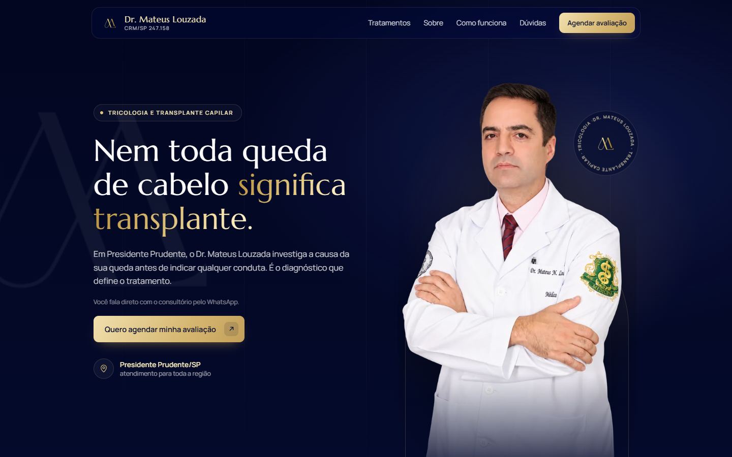 Página inicial do site do Dr. Mateus Louzada no computador