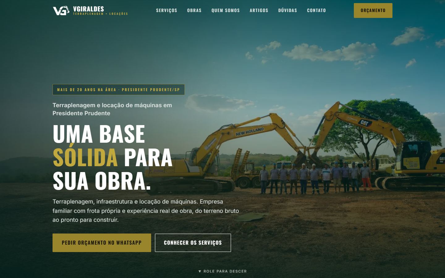 Página inicial do site da VGiraldes Terraplenagem no computador